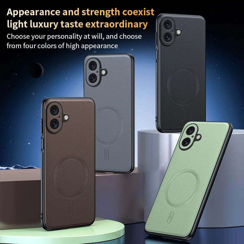 For Iphone 17 Case Magnetic Leather Shield Cover For Iphone 17 Anti-Fingerprint Non-Slip PC+TPU
