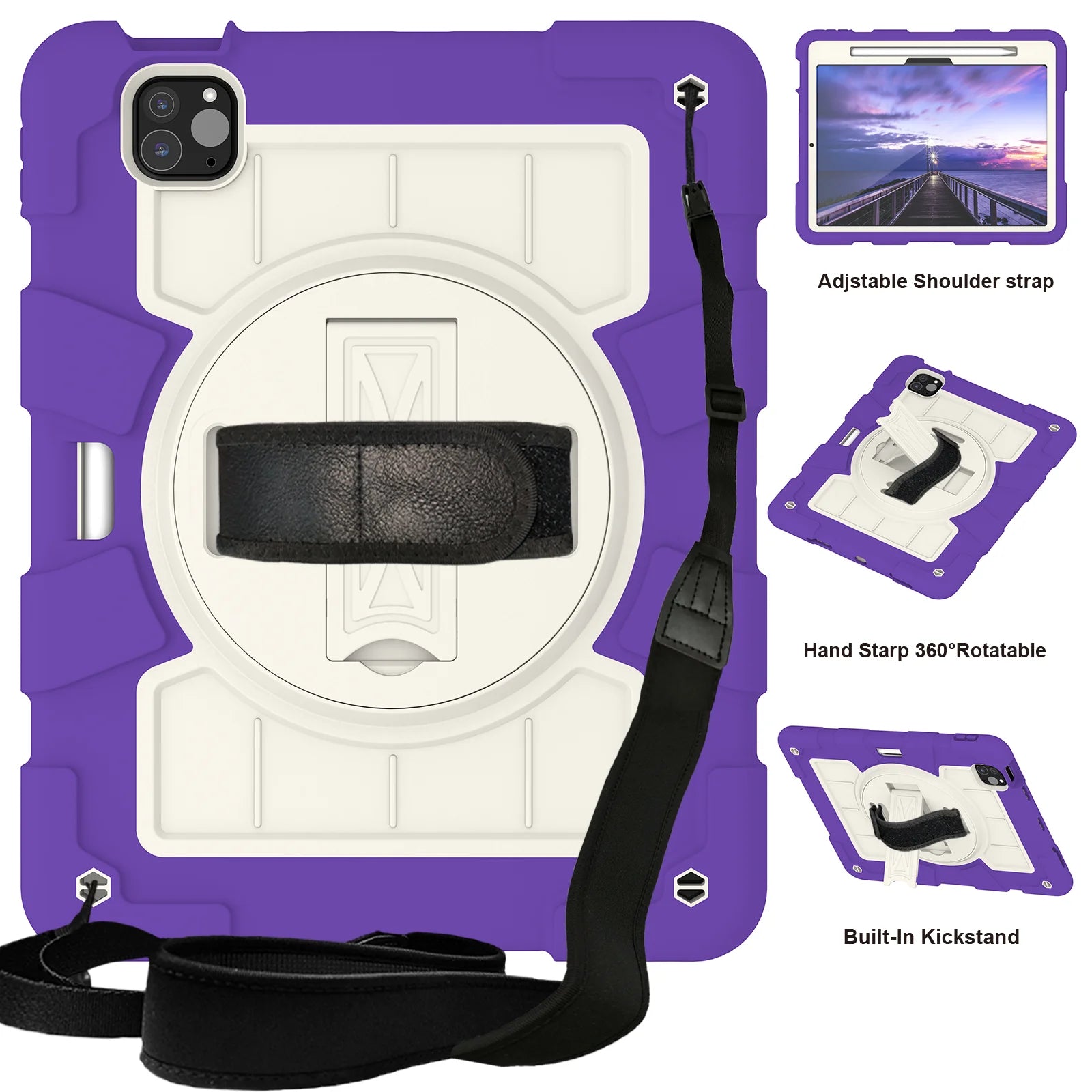 Heavy Duty Case For iPad Pro 11 M4 2024 Model A2836 A2837 A3006 360 Rotation Armor Stand Cover With Shoulder Strap Shockproof