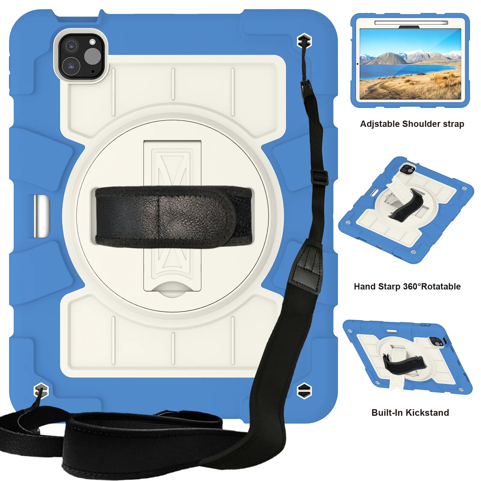 Heavy Duty Case For iPad Pro 11 M4 2024 Model A2836 A2837 A3006 360 Rotation Armor Stand Cover With Shoulder Strap Shockproof