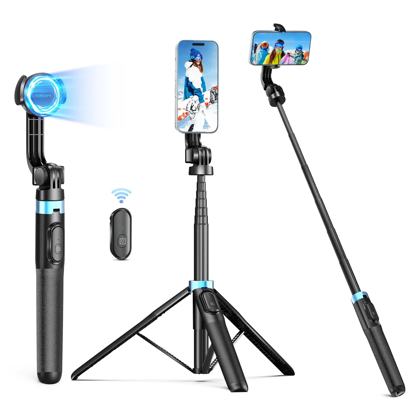 Tobeape Magnetic Tripod for iPhone17 16 15 14 13 12 Series 64” Extendable MagStick Selfie Stick Tripod with Remote Minimalistic Magnetic Phone Tripod Compatible with MagSafe