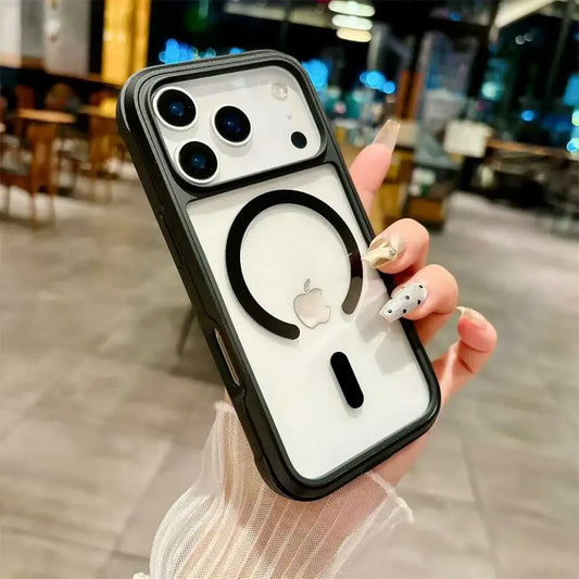 Aluminum Alloy Transparent Magsafe Phone Case For iPhone 17 Pro Max 17Air 15 16Pro Max Military Anti Fall Magnetic Cover