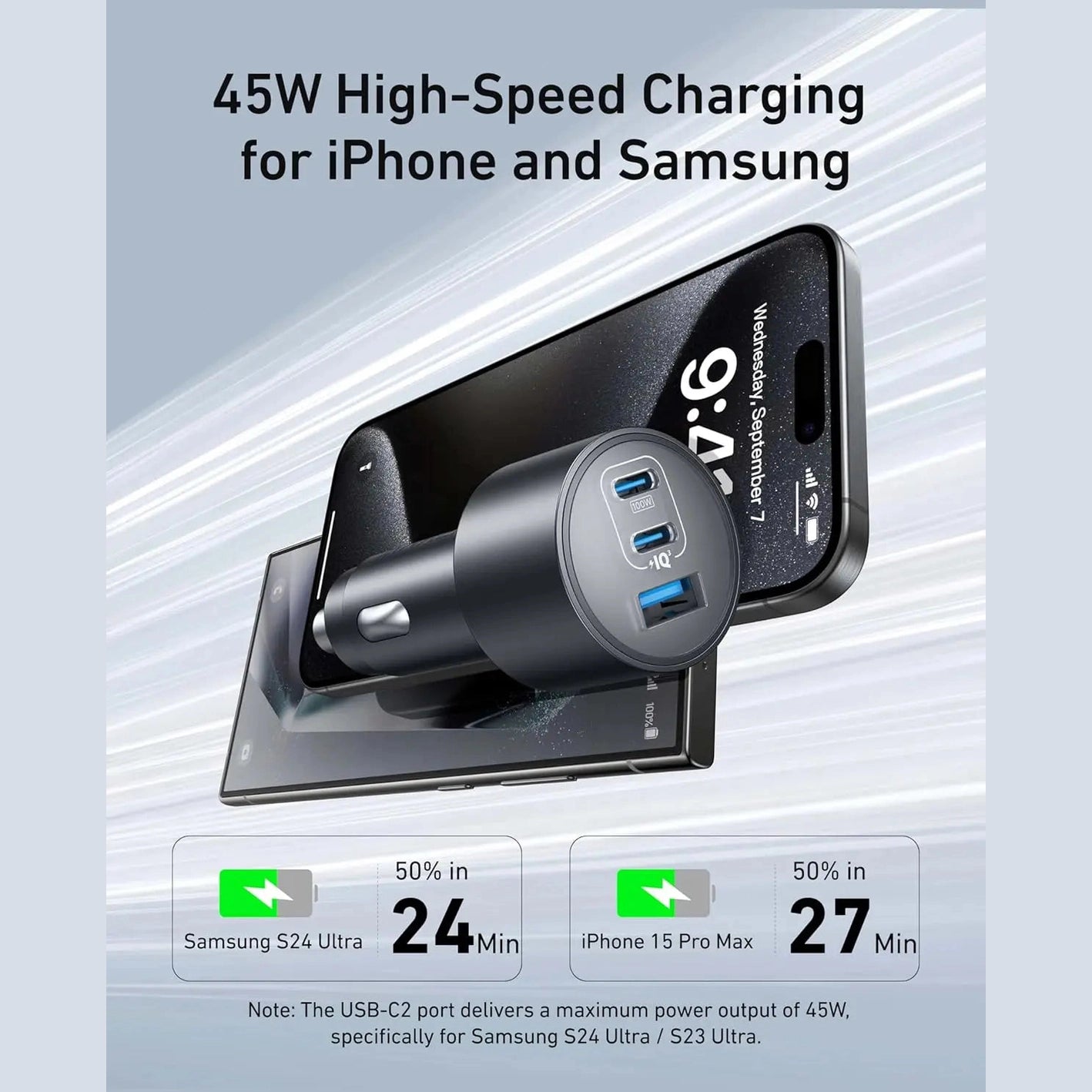 Anker USB-C Car Charger for iPhone 16, 167.5W Max 3-Port Ultra-Compact Type-C Fast Phone Car Charger