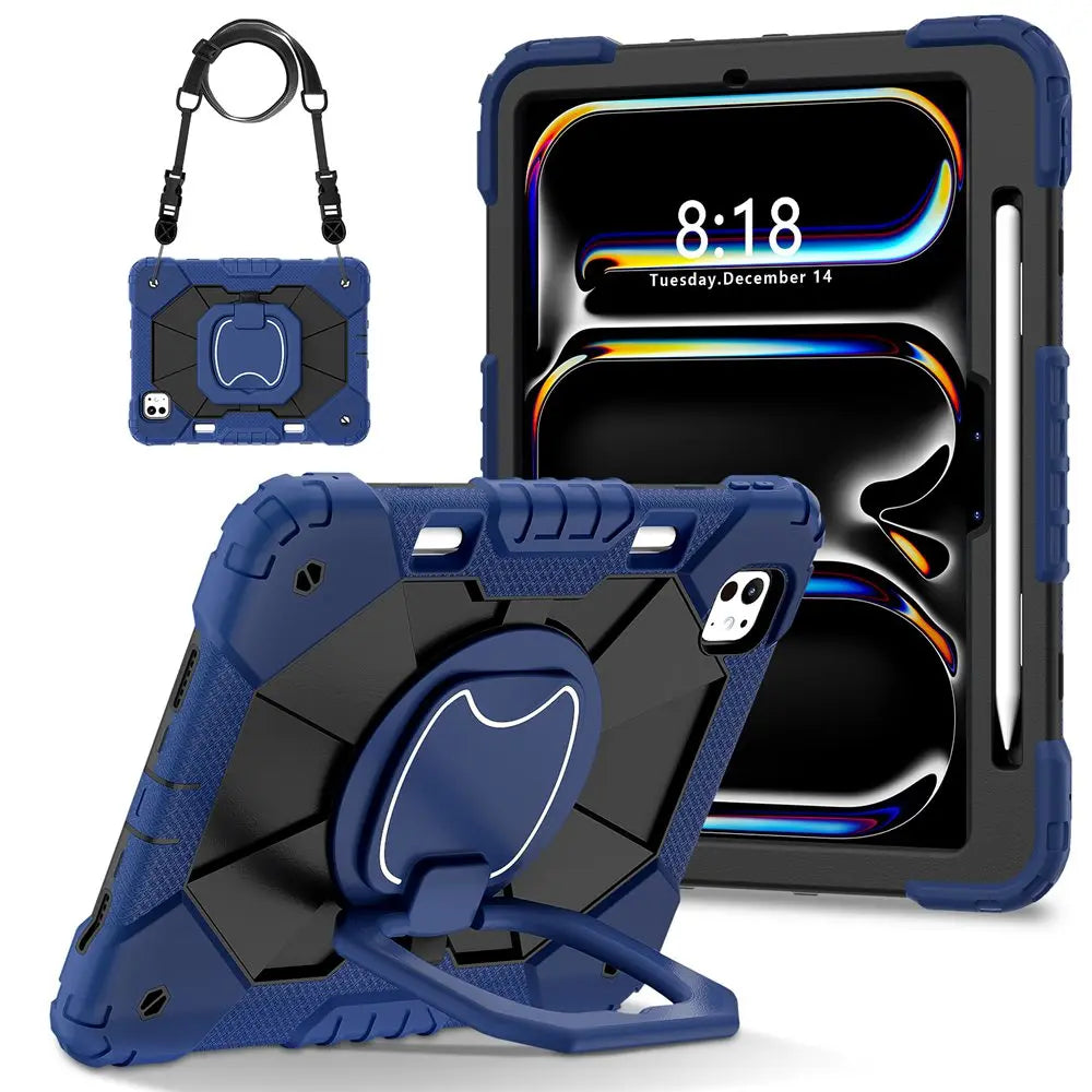 For ipad Pro 11 inch 2024 M4 A2836 A2837 A3006 Case Kids Tablet cover Silicone +PC case for Apple iPad PRO 11" 2024 + strap