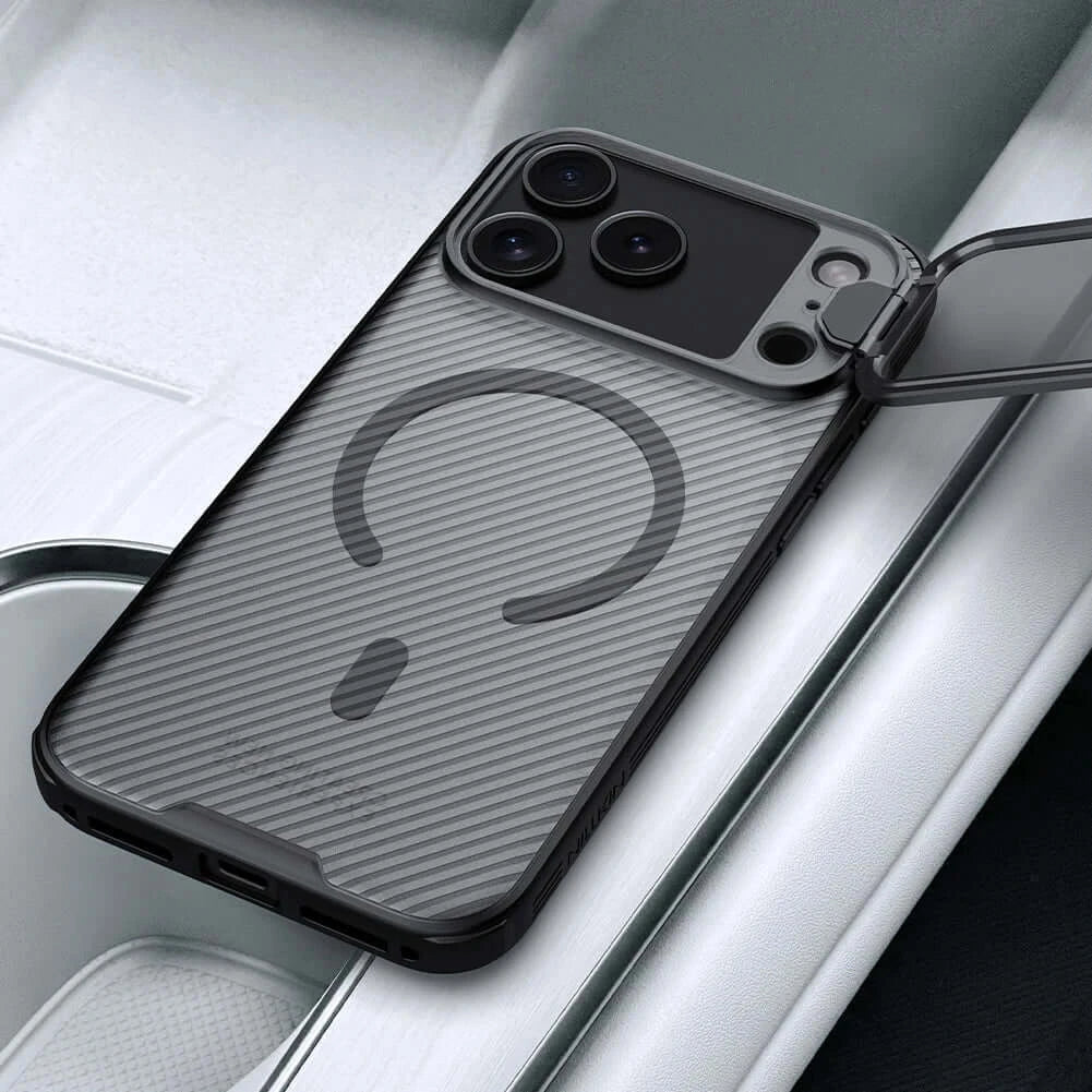 For iPhone 17 Pro Max, NILLKIN CamShield Case, Lens Slide Cover + Rebound Hinge, Imported PC Material, Herringbone Pattern Shell