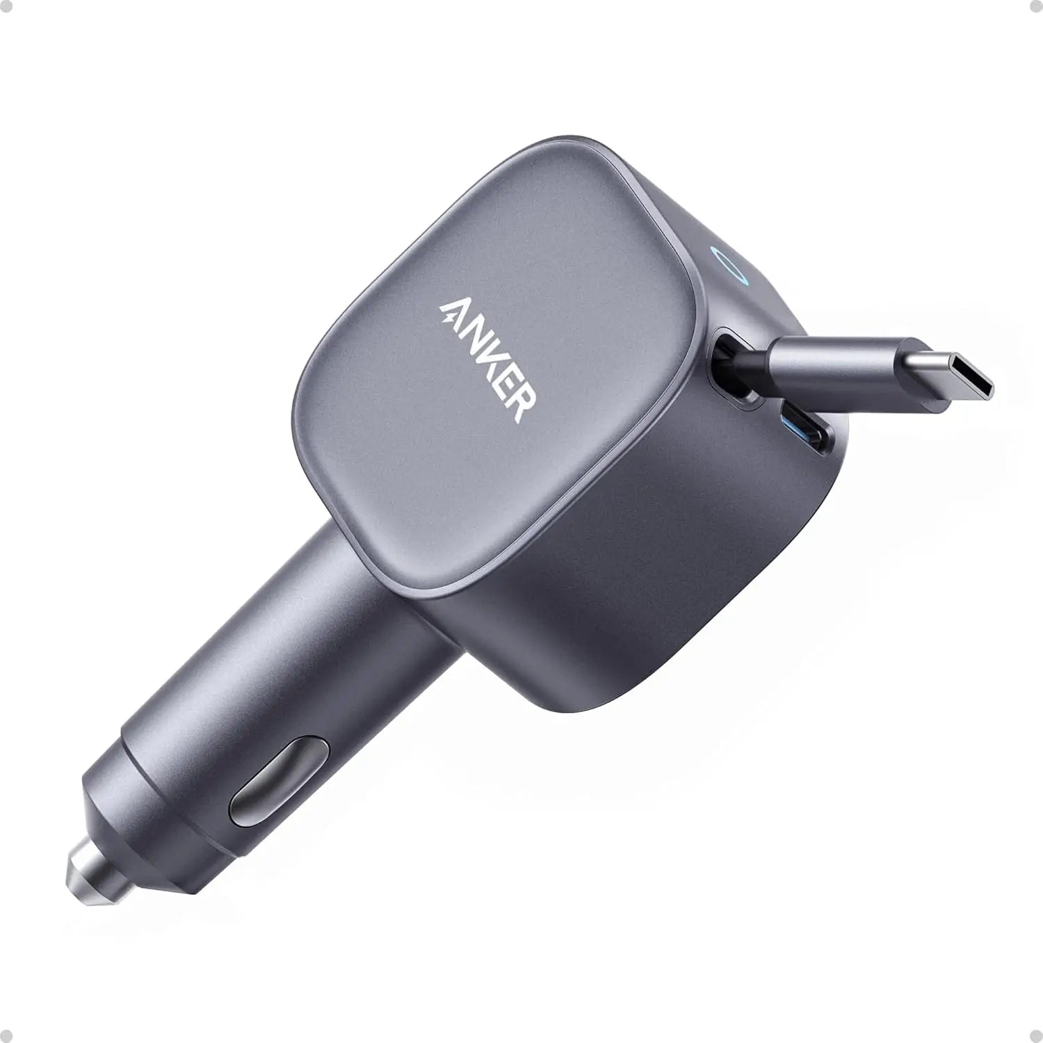 Anker USB-C Car Charger, 75W Max, Ultra-Compact, Type-C Fast Charger with Built-in Retractable USB-C Cable