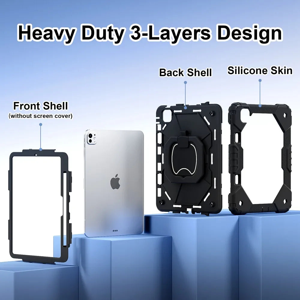 For ipad Pro 11 inch 2024 M4 A2836 A2837 A3006 Case Kids Tablet cover Silicone +PC case for Apple iPad PRO 11" 2024 + strap