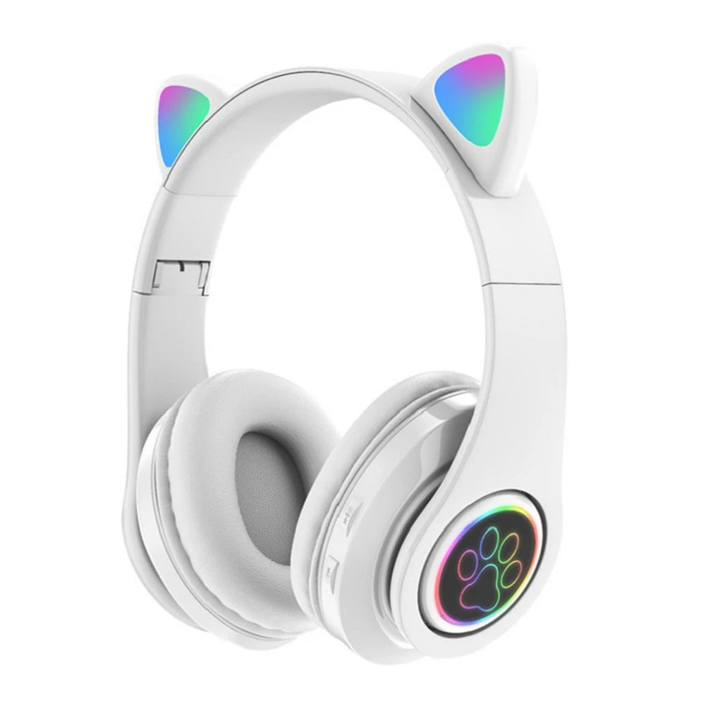 Cute Cat Ear Wireless Headphones with Rgb LED Lights for Kids Stereo Bluetooth Headset for Mobile Music and Computer Gaming