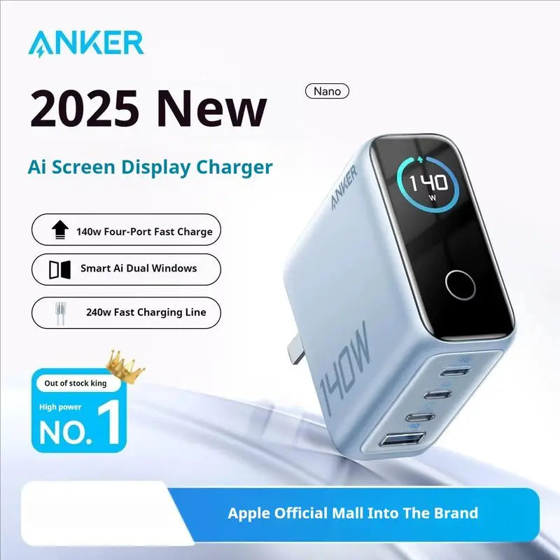 Anker Zolo 140w Fast Charge Usb Type C Charger Led Display Quad Ports For Iphone Xiaomi Smartphone Laptop Phone Accessories