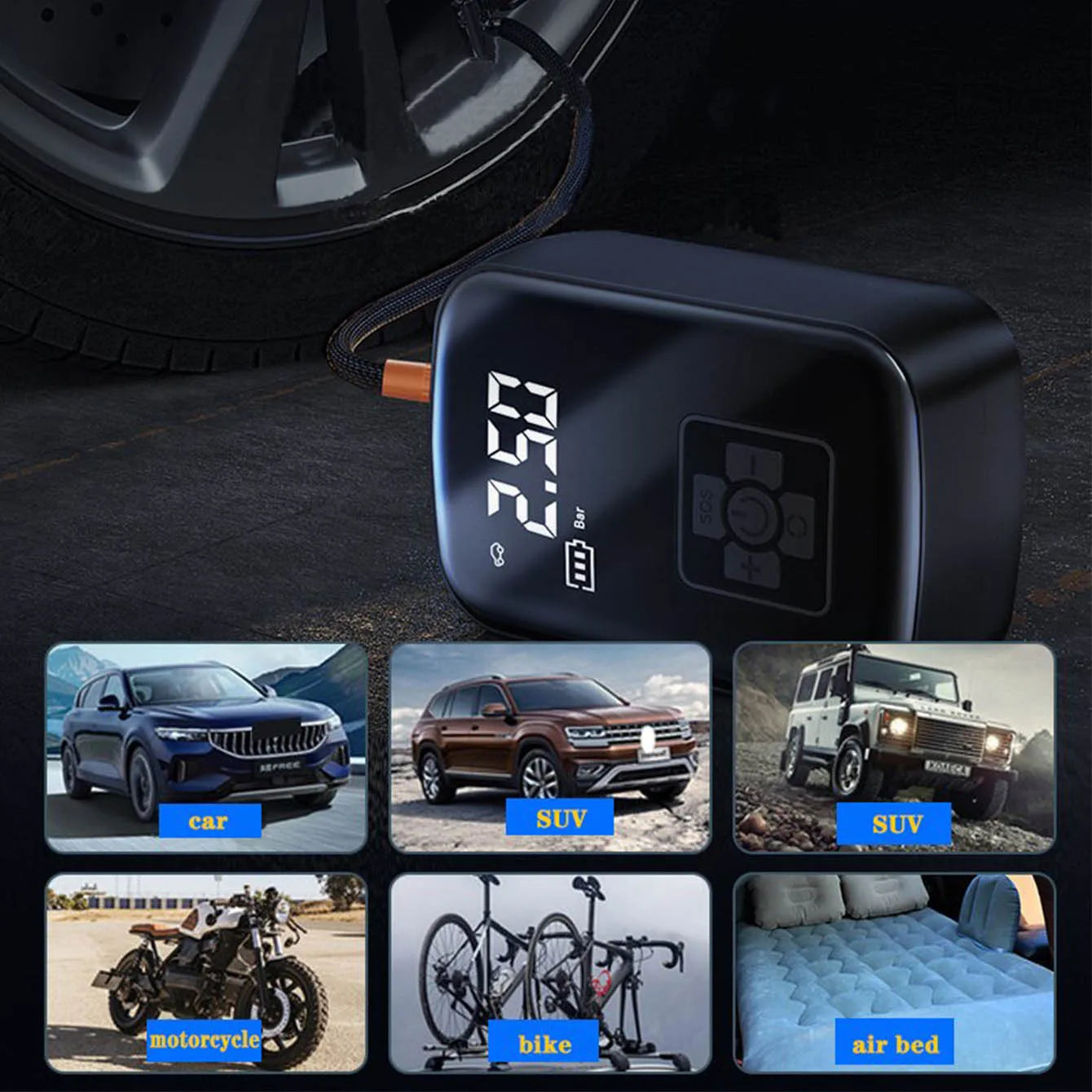 Car Tire Inflator Mini Air Compressor 12V 150PSI Portable Electric Air Pump  For Motorcycle Bicycle Tire Air Filling Pump 