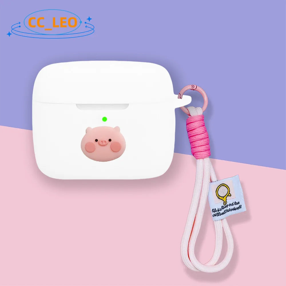 For Soundcore AeroClip Case Cute Lanyard Pendant Cartoon Shiba Inu Silicone Soft Case Anker Soundcore AeroClip Protective Cover