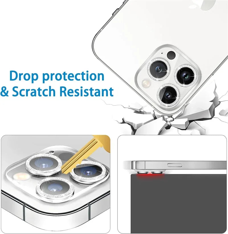 Clear Bling Glitter Glass Camera Lens Protector For IPhone 16 15 17 Pro Max Mini Plus 16Pro 16Promax Lens Cover