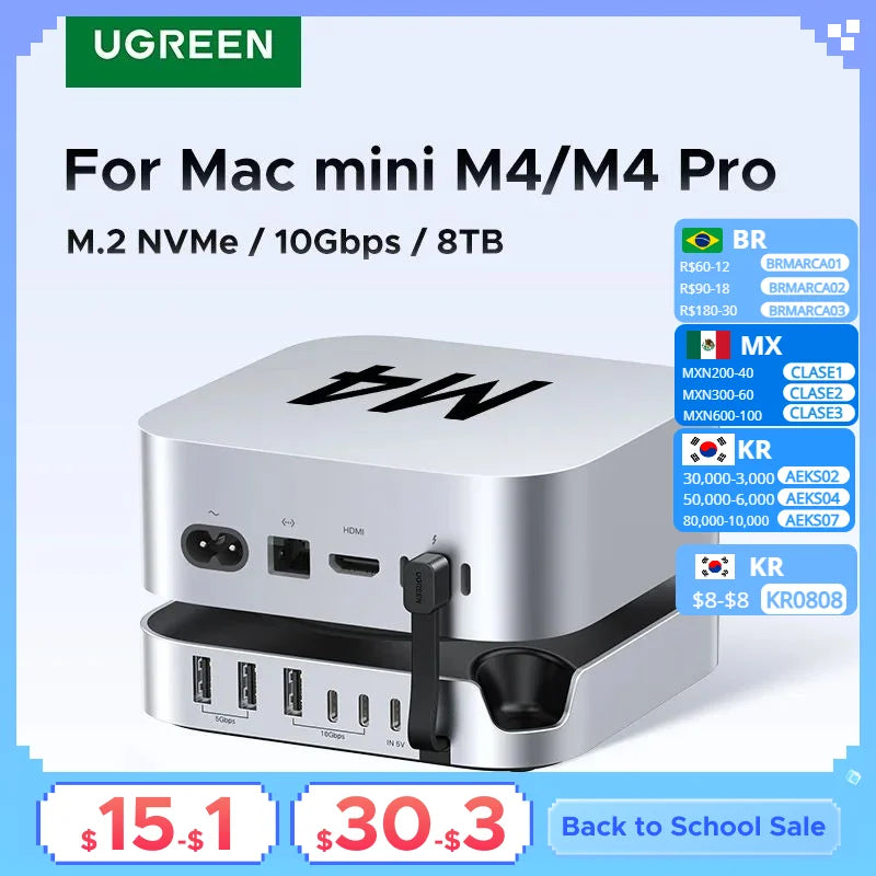 UGREEN Mac Mini M4 Dock – 8TB NVMe SSD, 11-in-1 USB-C Hub
