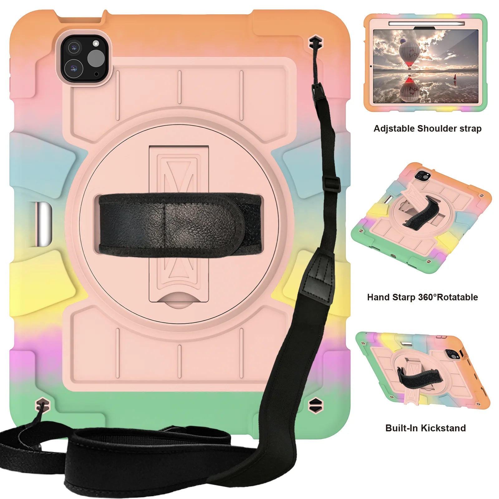 Heavy Duty Case For iPad Pro 11 M4 2024 Model A2836 A2837 A3006 360 Rotation Armor Stand Cover With Shoulder Strap Shockproof