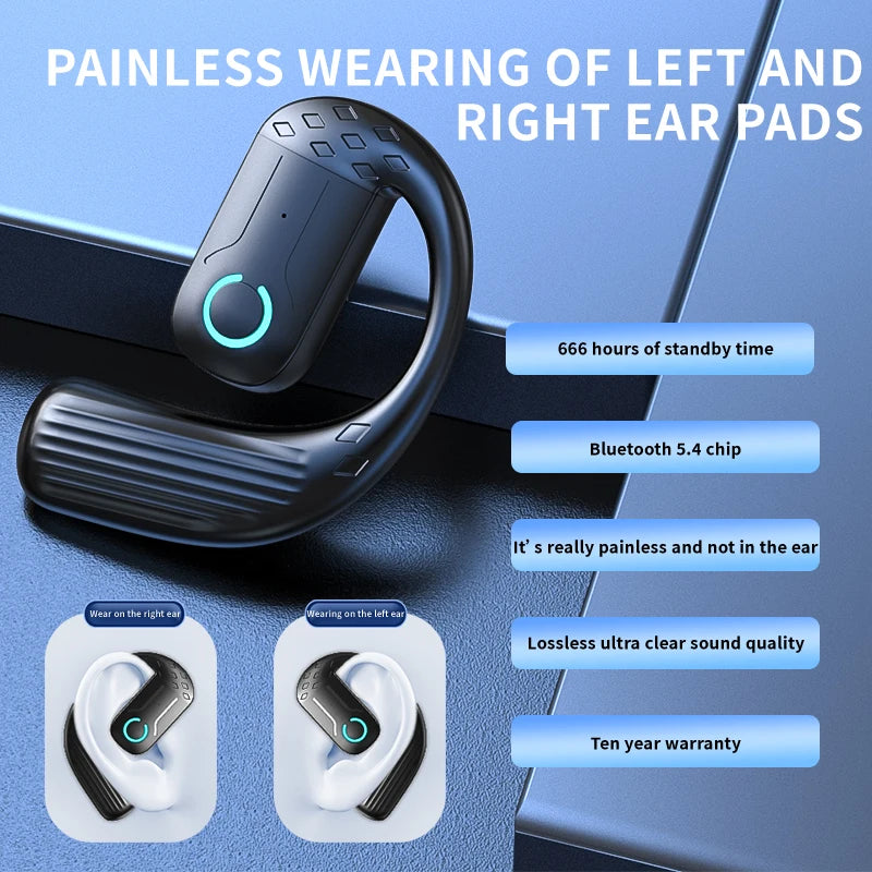 bluetooth 5.4 headset, open wireless earphone, universal ear-hook earphone, left right adjustable headset, sport business bluetooth earphone, wireless headset with mic, rotation ear hook headphone.