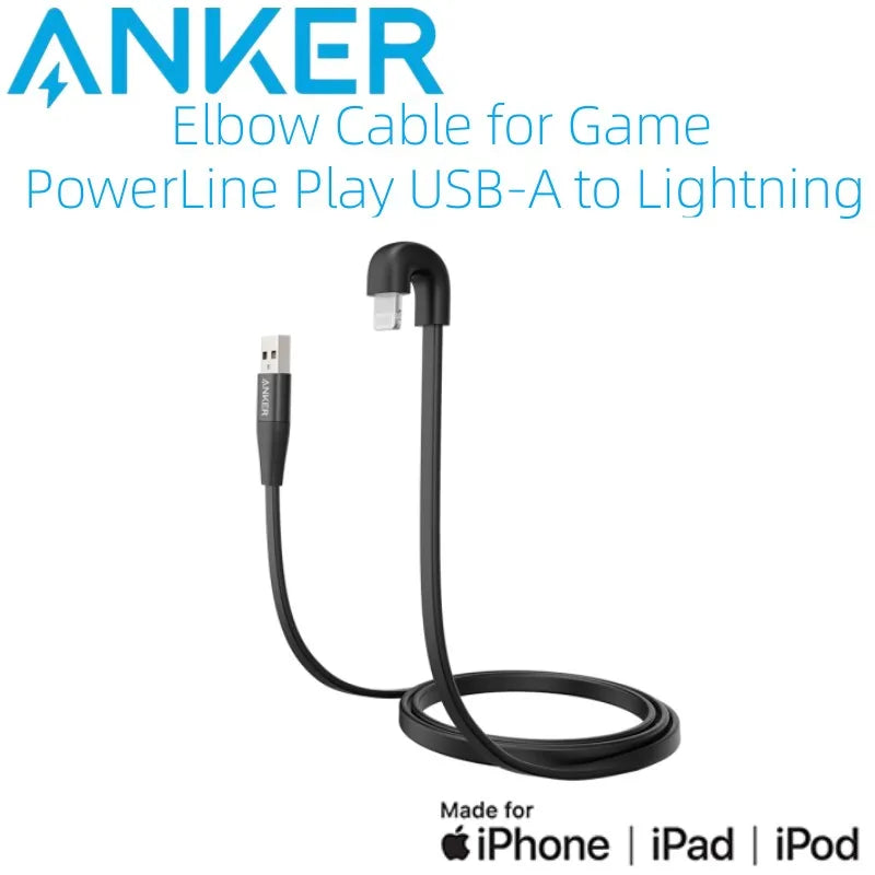 ANKER USB-A Lightning Cable MFi Certified Power Delivery 180 Degree PowerLine Play with Lightning Game Elbow Cable for Game