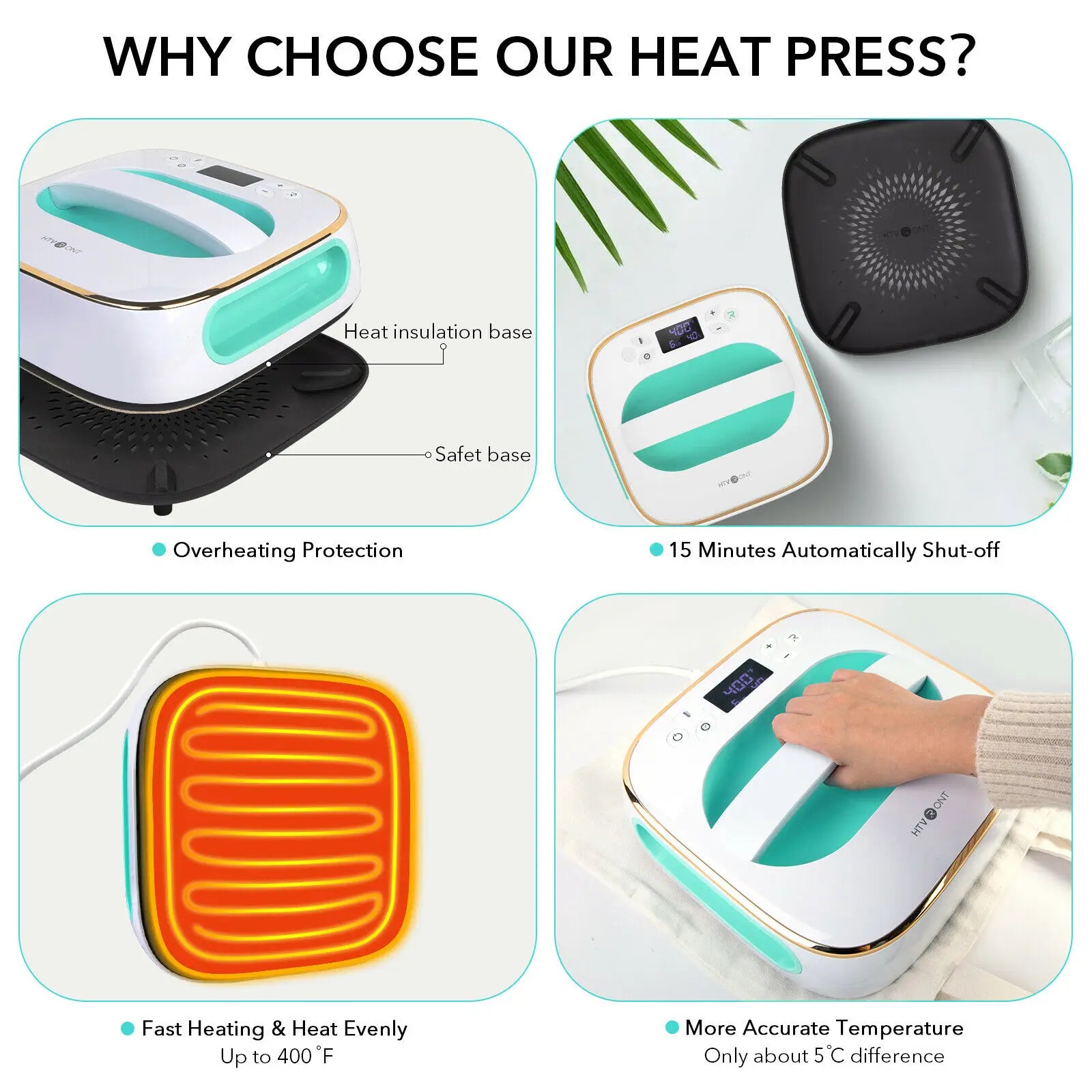 HTVRONT 10x10 Heat Press Machine – EU/US/AU/UK Plug, DIY T-Shirt Printing, Iron-On, Sublimation & HTV Vinyl