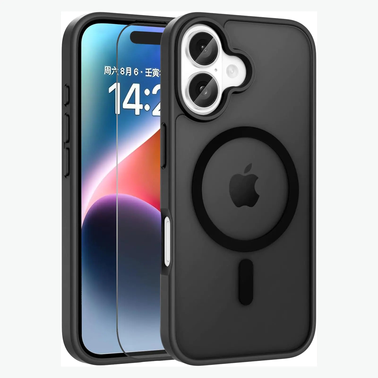 Aircawin Magnetic Case for iPhone 16 Case with Tempered Glass Screen Protector 2024Compatible with Magsafe Military-Grade Protection Shockproof iPhone Case for iPhone 16 6.1 Inch-Black