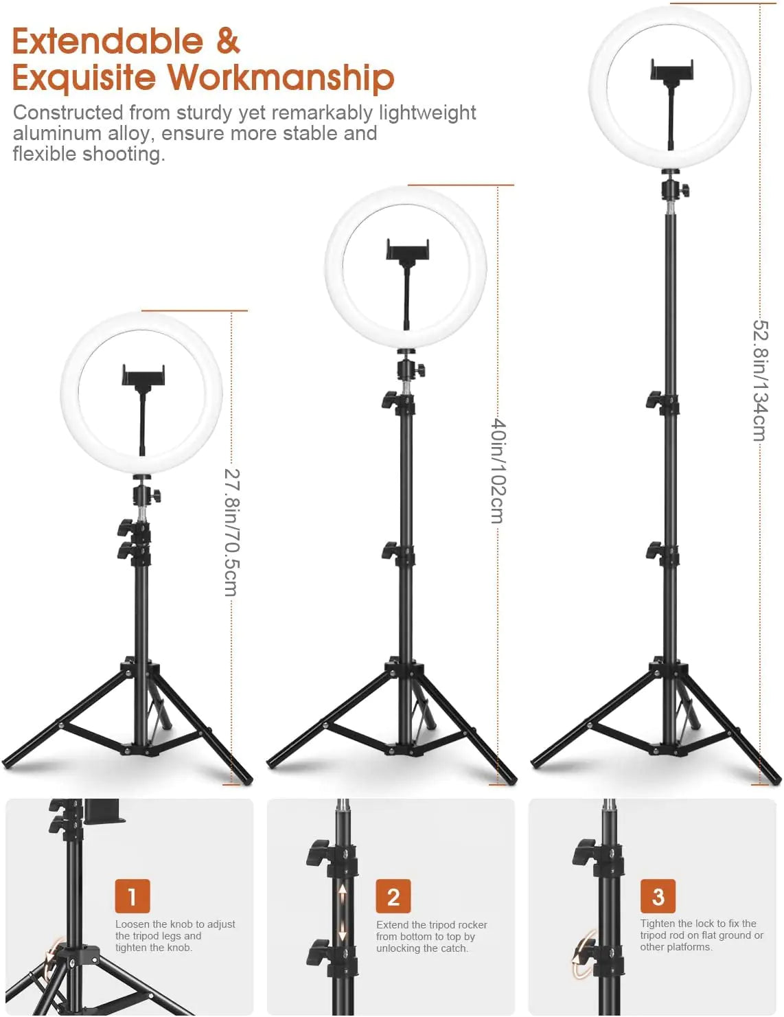 10.2" Dimmable Selfie Ring Light with Tripod & Phone Holders