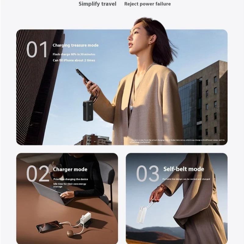 باور بانك محمول 3 في 1 من أنكر، سعة 10000 مللي أمبير/ساعة، مع كابل USB-C مدمج، ومقبس حائط قابل للطي، وشحن سريع 30 وات