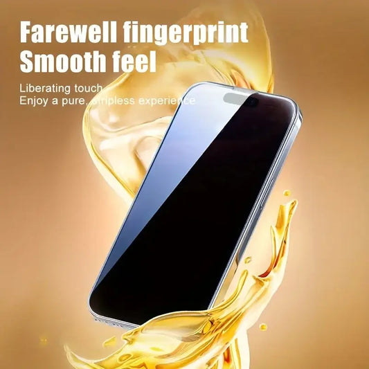 2Pcs Privacy Dust-Free Tempered Glass Screen Protector for iPhone with fingerprint resistance and smooth feel.