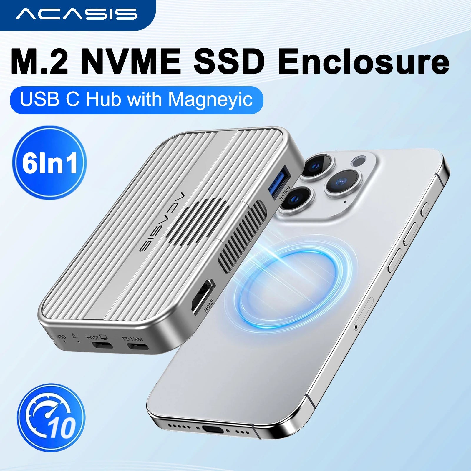 acasis magnetic usb-c docking station nvme ssd case front view