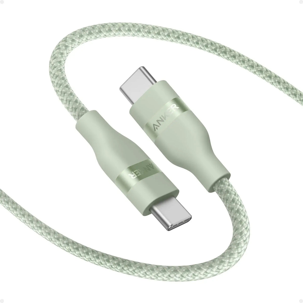 Anker USB-C to USB-C Cable Upcycled-Braided 240W Fast Charging in green color with durable connectors