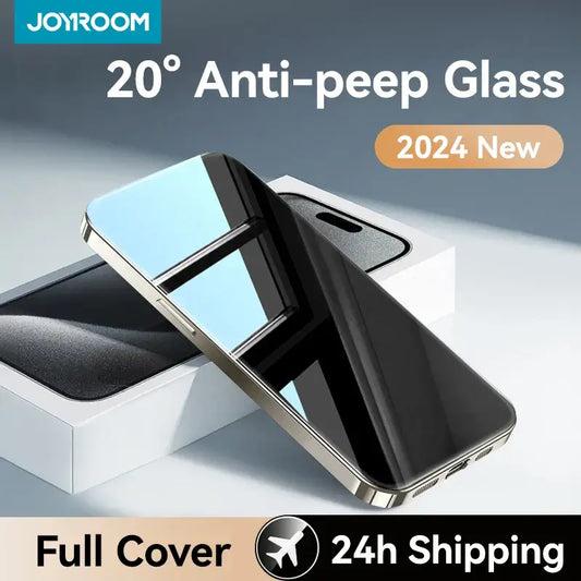 Joyroom Anti-spy Glass For iPhone with 20° anti-peep technology, full cover design, and 2024 new shipping offering.