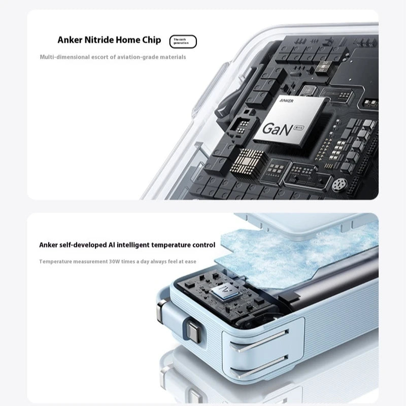 باور بانك محمول 3 في 1 من أنكر، سعة 10000 مللي أمبير/ساعة، مع كابل USB-C مدمج، ومقبس حائط قابل للطي، وشحن سريع 30 وات