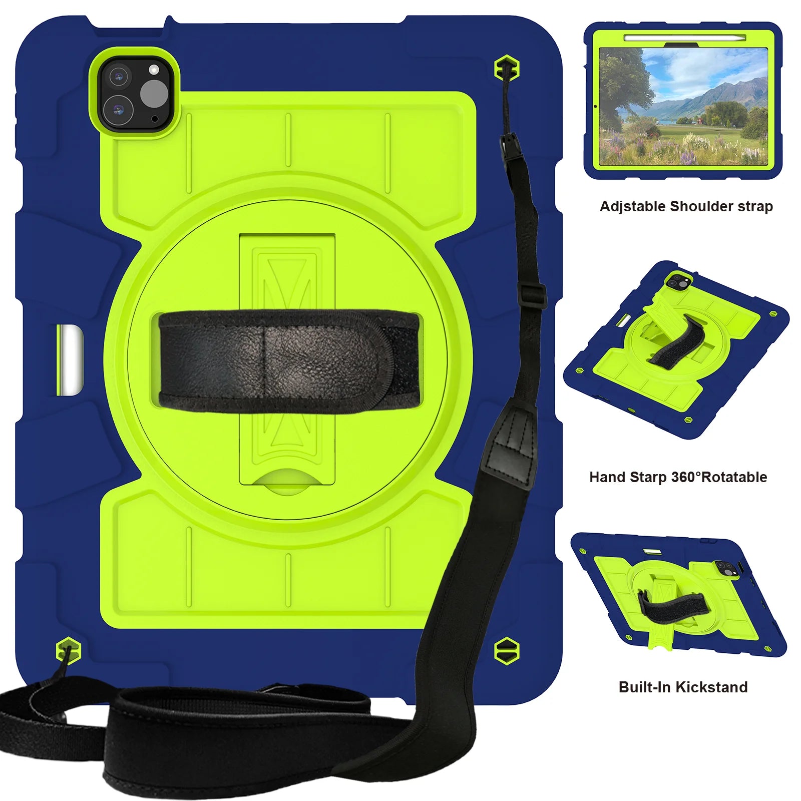 Heavy Duty Case For iPad Pro 11 M4 2024 Model A2836 A2837 A3006 360 Rotation Armor Stand Cover With Shoulder Strap Shockproof