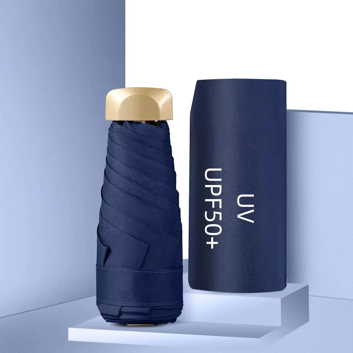 women's UV protection parasol in yellow with UPF 50+ label, designed for sun protection and style.