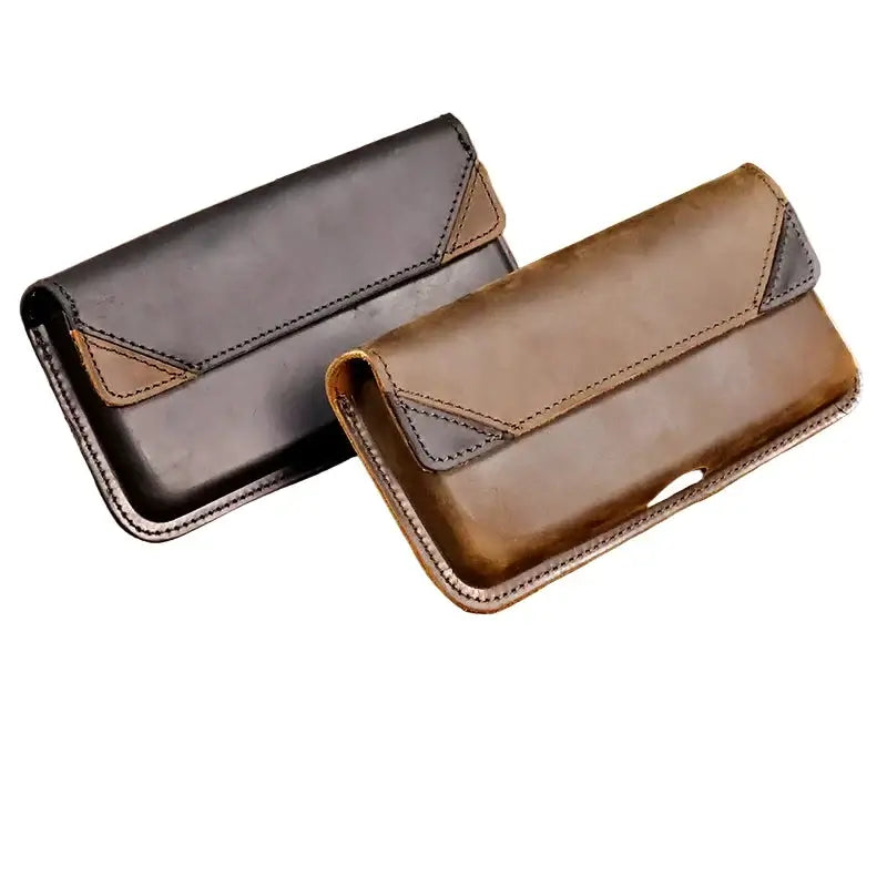 Genuine Leather Waist Bag for Men, Casual Flip Cover, Phone Holster Case with Belt Clip, Mobile Phone Pouch for iPhone 15, Samsu