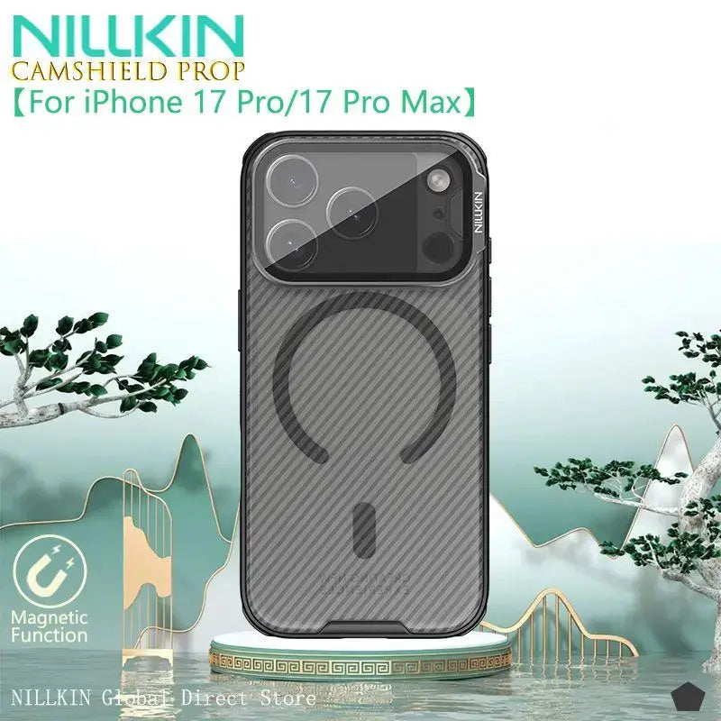 For iPhone 17 Pro Max, NILLKIN CamShield Case, Lens Slide Cover + Rebound Hinge, Imported PC Material, Herringbone Pattern Shell
