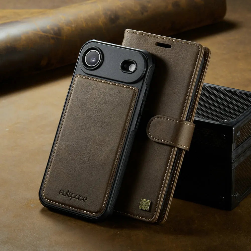 Protect your iPhone 17 Pro 5G with this 2-in-1 detachable leather wallet case. Magnetic cover, RFID slots & premium craftsmanship.
