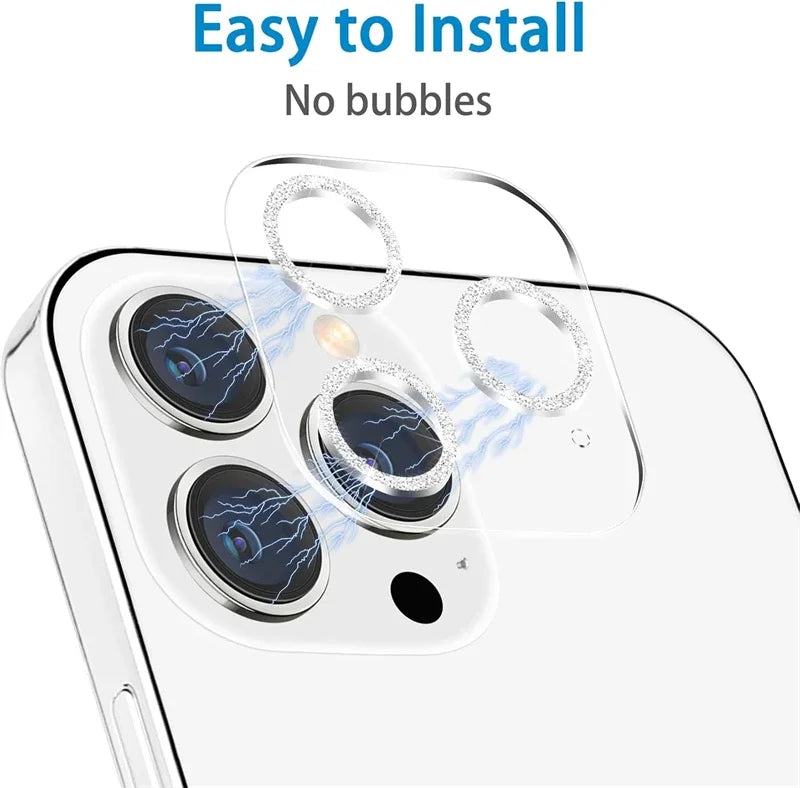 Clear Bling Glitter Glass Camera Lens Protector For IPhone 16 15 17 Pro Max Mini Plus 16Pro 16Promax Lens Cover