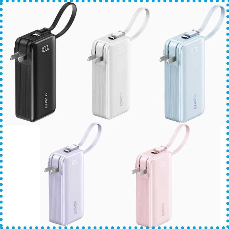 باور بانك محمول 3 في 1 من أنكر، سعة 10000 مللي أمبير/ساعة، مع كابل USB-C مدمج، ومقبس حائط قابل للطي، وشحن سريع 30 وات
