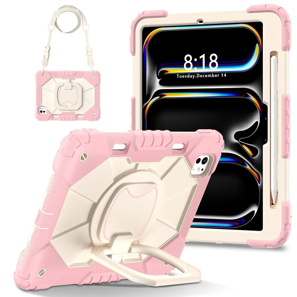 For ipad Pro 11 inch 2024 M4 A2836 A2837 A3006 Case Kids Tablet cover Silicone +PC case for Apple iPad PRO 11" 2024 + strap