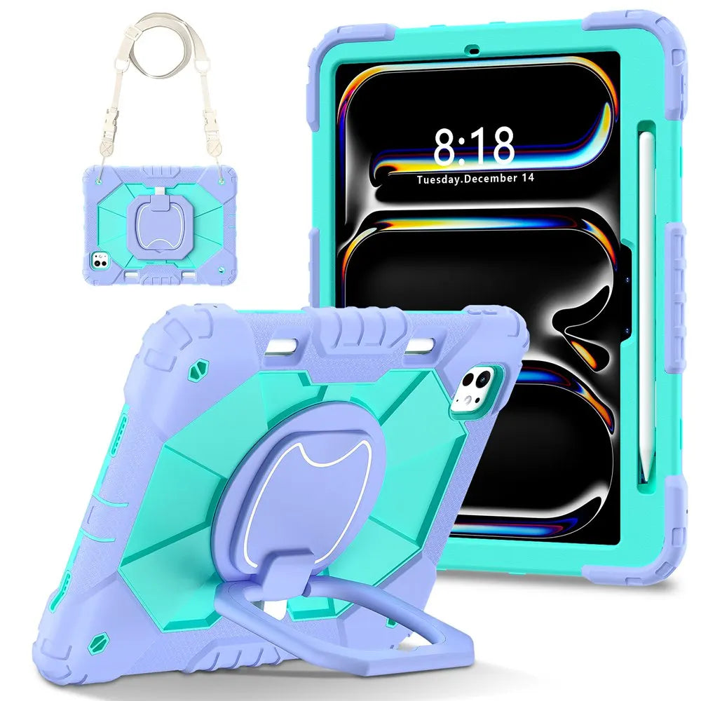 For ipad Pro 11 inch 2024 M4 A2836 A2837 A3006 Case Kids Tablet cover Silicone +PC case for Apple iPad PRO 11" 2024 + strap