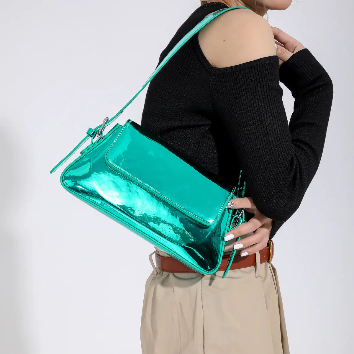 Chic Y2K Silver Handbag for Women - Trendy Shoulder Bag