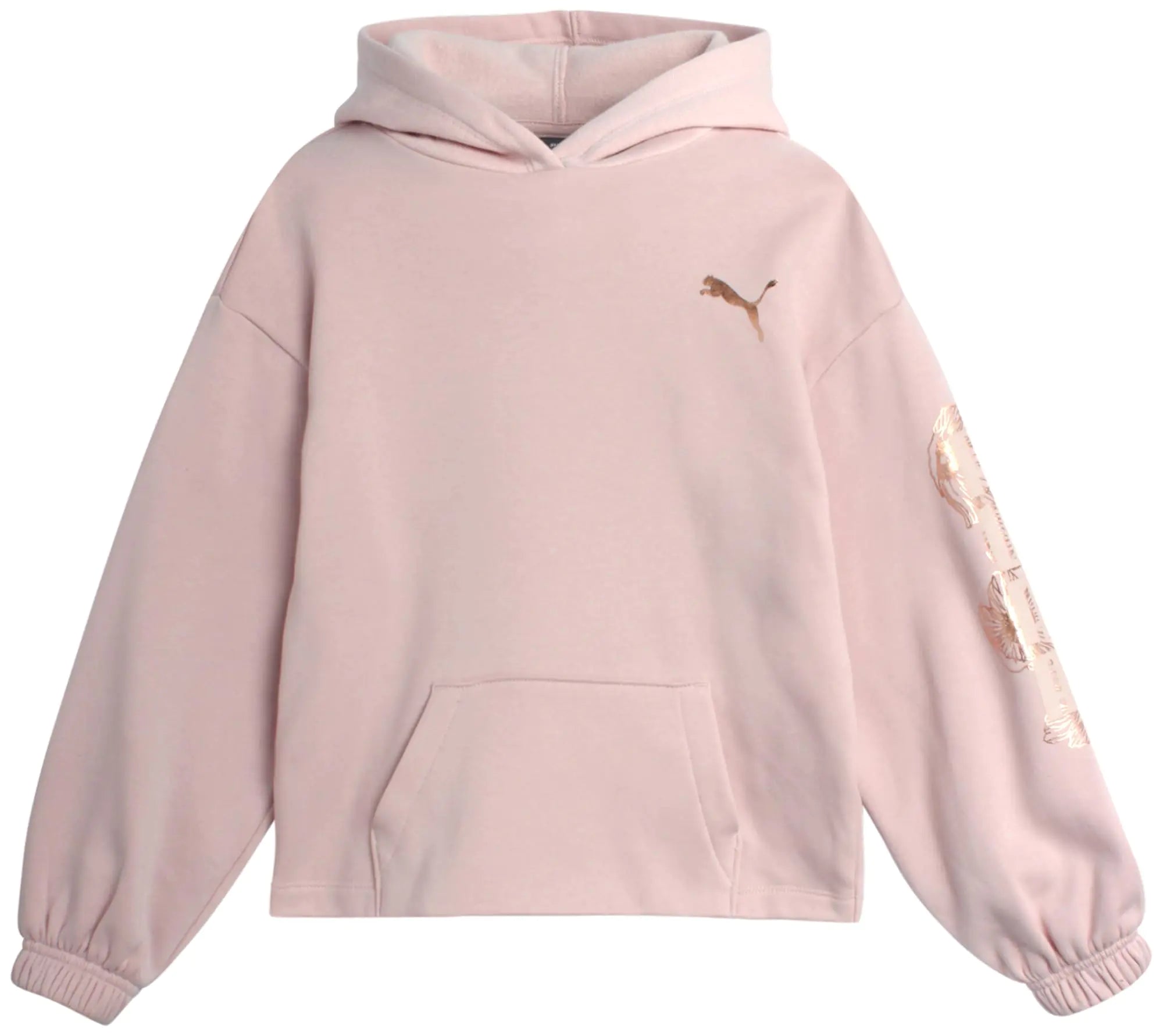 PUMA Girls Sweatshirt - Performance Fleece Pullover Graphic Hoodie for Girls (7-16) Size 7 Pink/Heather/White