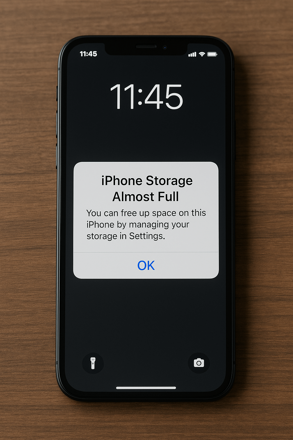 iPhone Storage Almost Full message displayed on an iPhone screen illustrating reasons why your iPhone storage is always full.