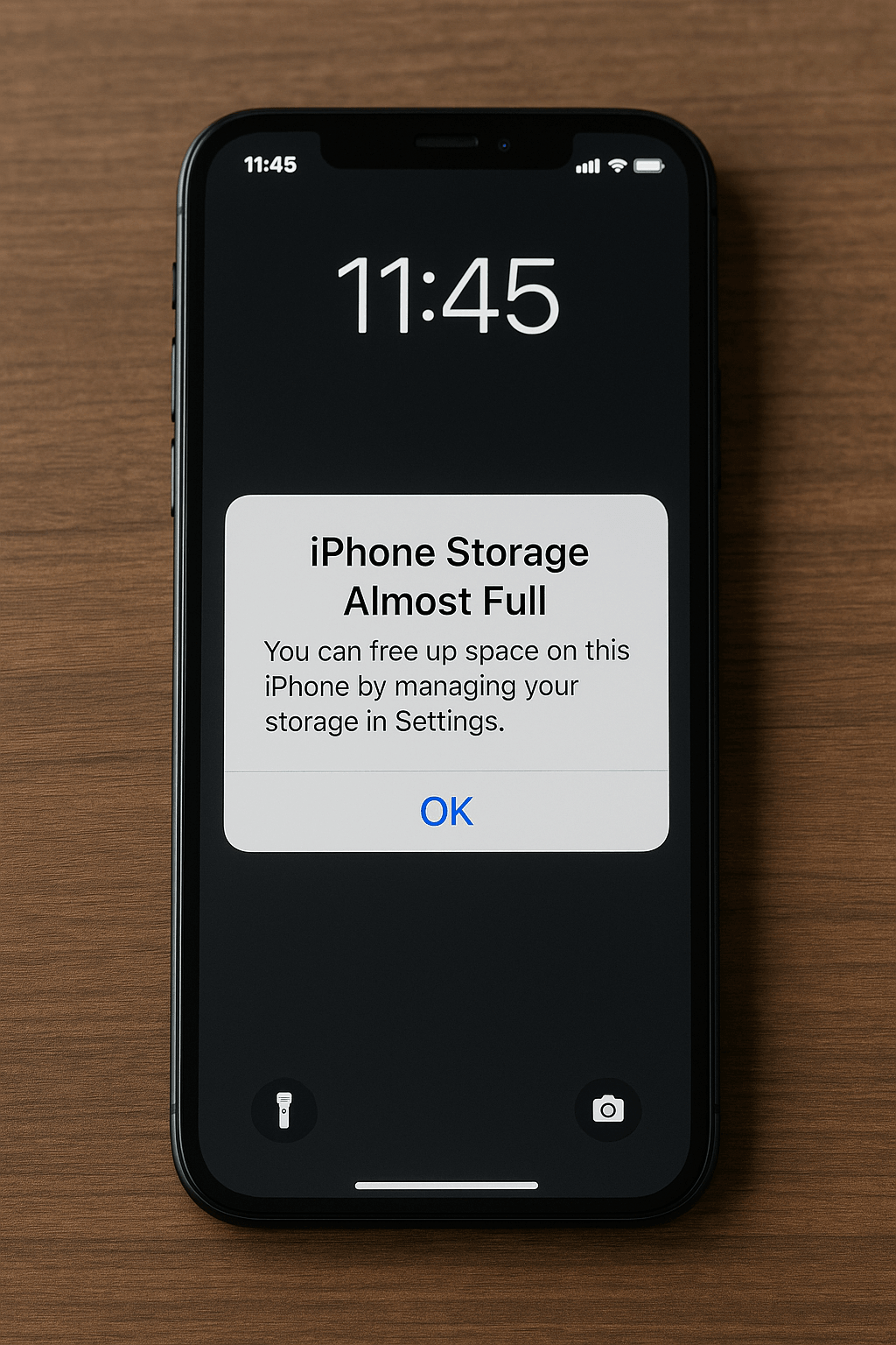 iPhone Storage Almost Full message displayed on an iPhone screen illustrating reasons why your iPhone storage is always full.