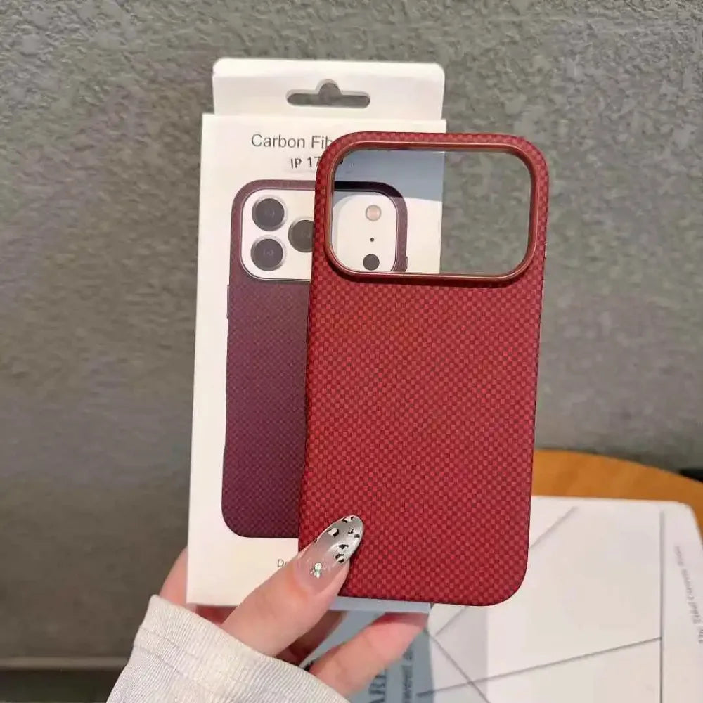 Original Kevlar Carbon Fiber Texture Magnetic Case For IPhone 17 Pro Max 17 Air Smooth-Touch Metal Camera Frame Shockproof Cover