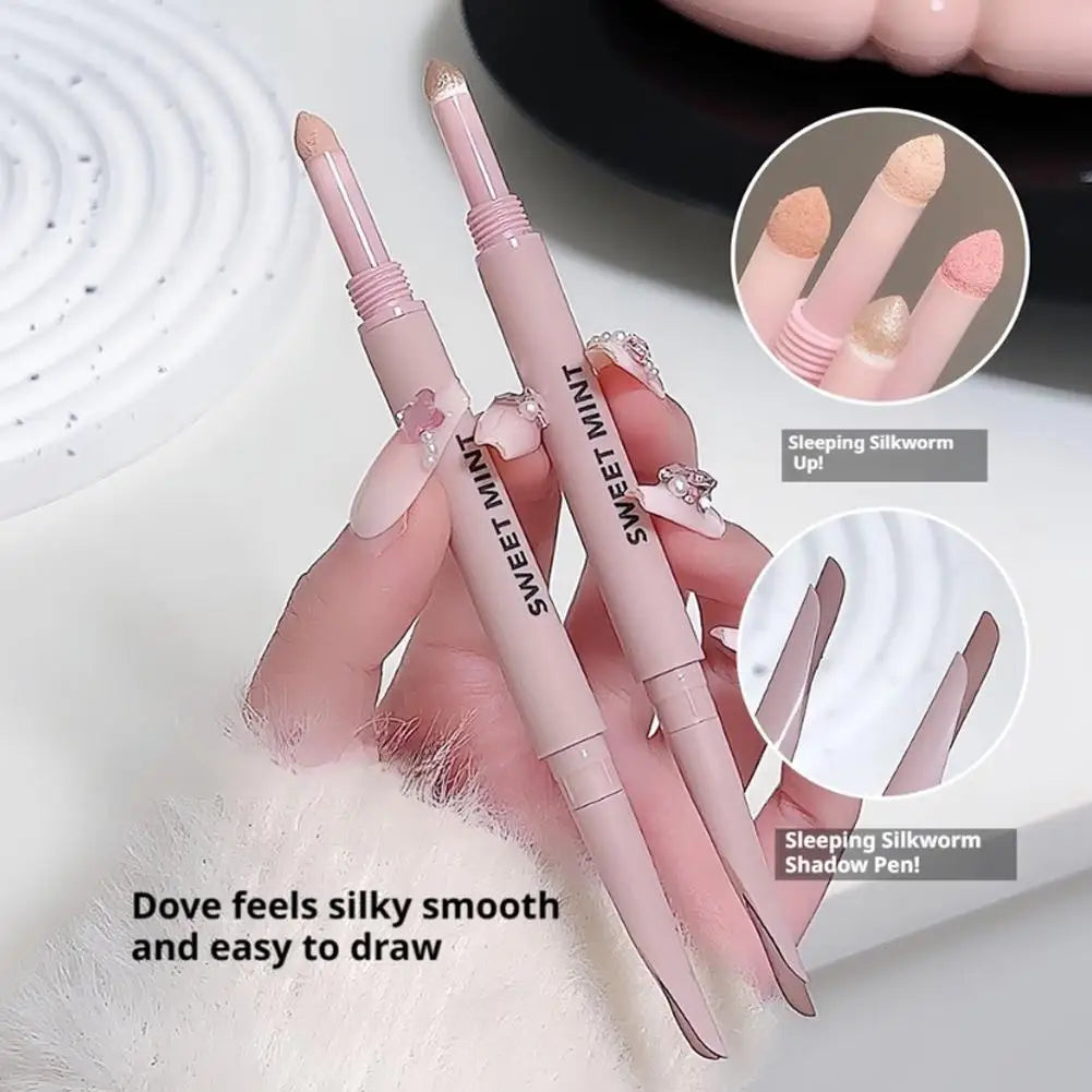 SWEET MINT Crescent Double-Ended Sleeping Silkworm Pen Waterproof Sweatproof 2-in-1 Eye Brightener Makeup Stick