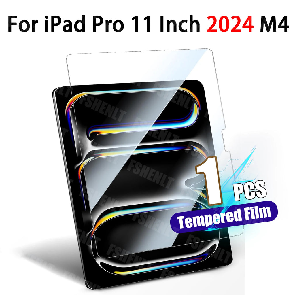 Screen Protector for iPad Pro 11 Inch 2024 M4 Premium Tempered Glass 9H Hardness Anti-Scratch Bubble-Free Protective Film