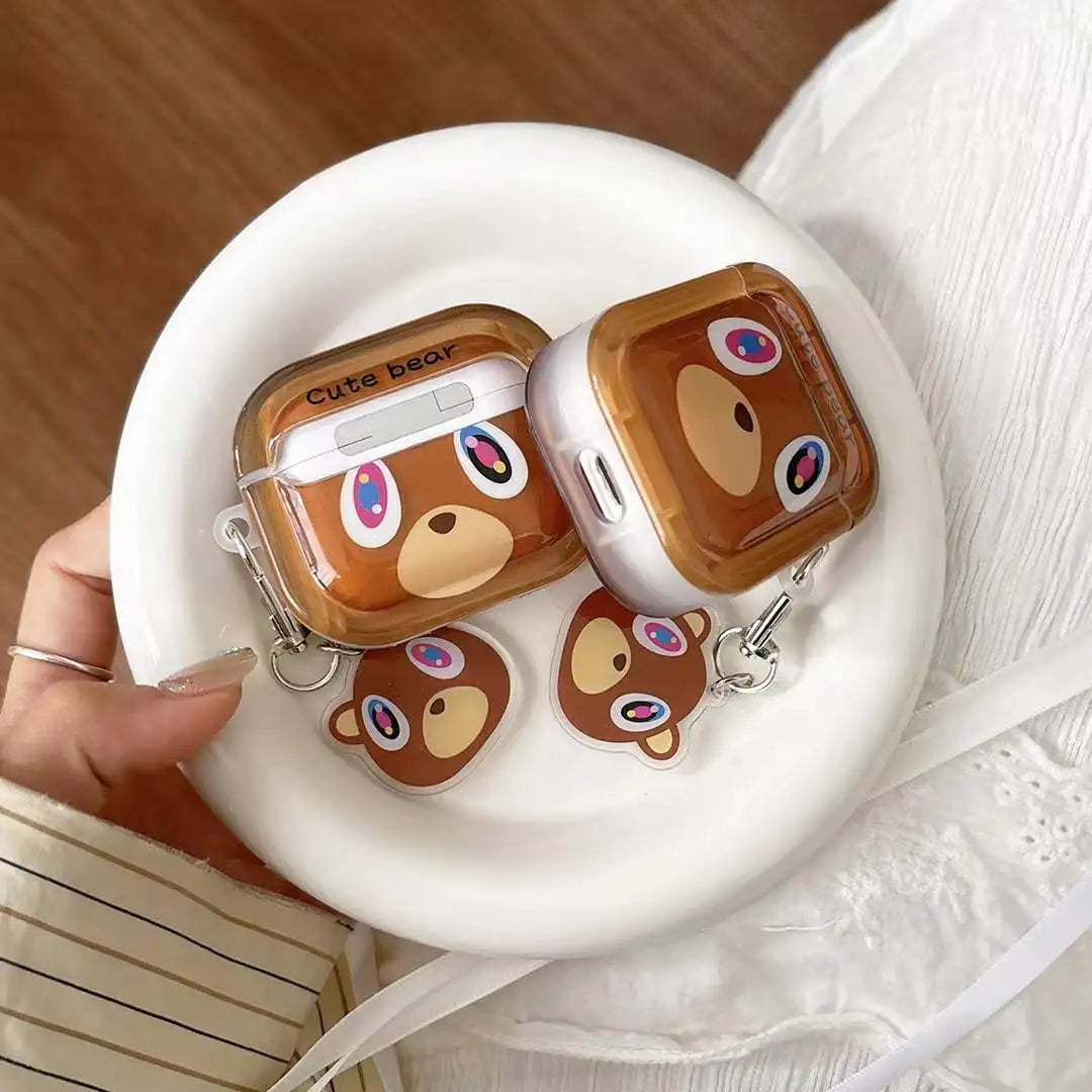 Bear Earphone Case For AirPods 4 3 Pods 2 1 Protect Cover For Apple AirPods Pro Pro2 Cartoon Anime Decorate With Pendant Gift