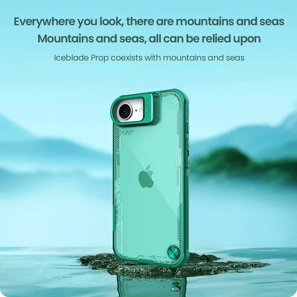 NILLKIN for iPhone 16e Case iceblade Prop Lens Ultra-Thin clear transparent Camera Hollow Stand Protect Cover