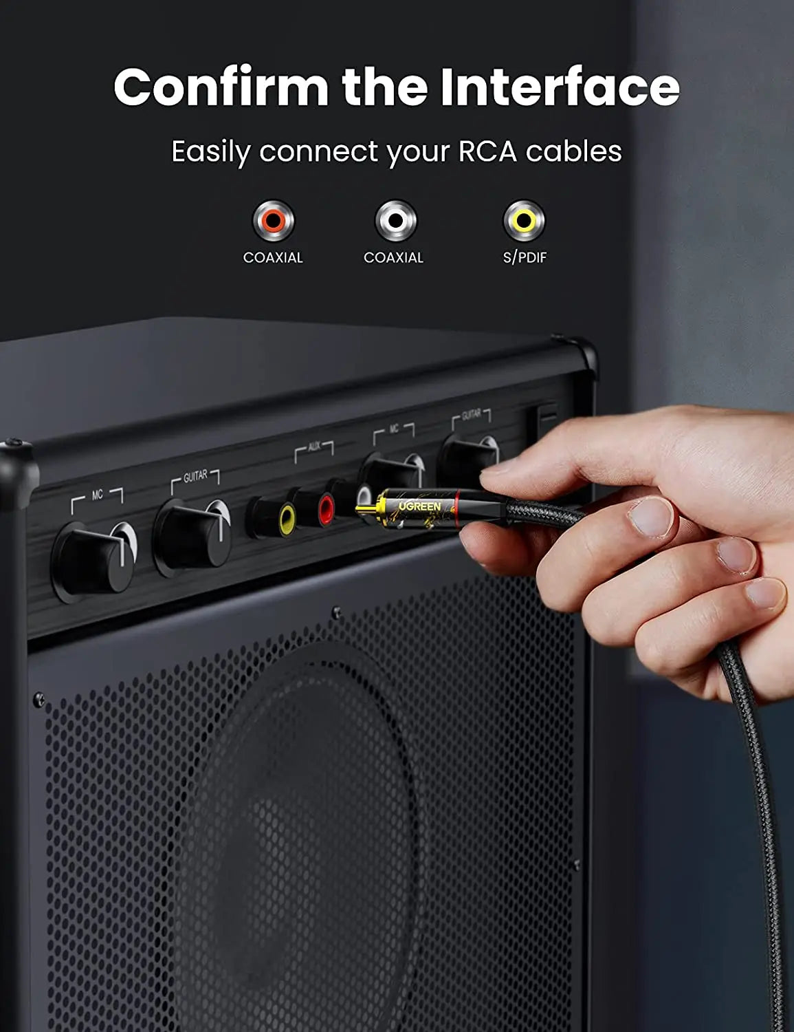 UGREEN Digital Audio Coaxial Cable RCA to RCA Adapter Hi-Fi Sound Nylon Braided RCA Cable Zinc Alloy Shell S/PDIF