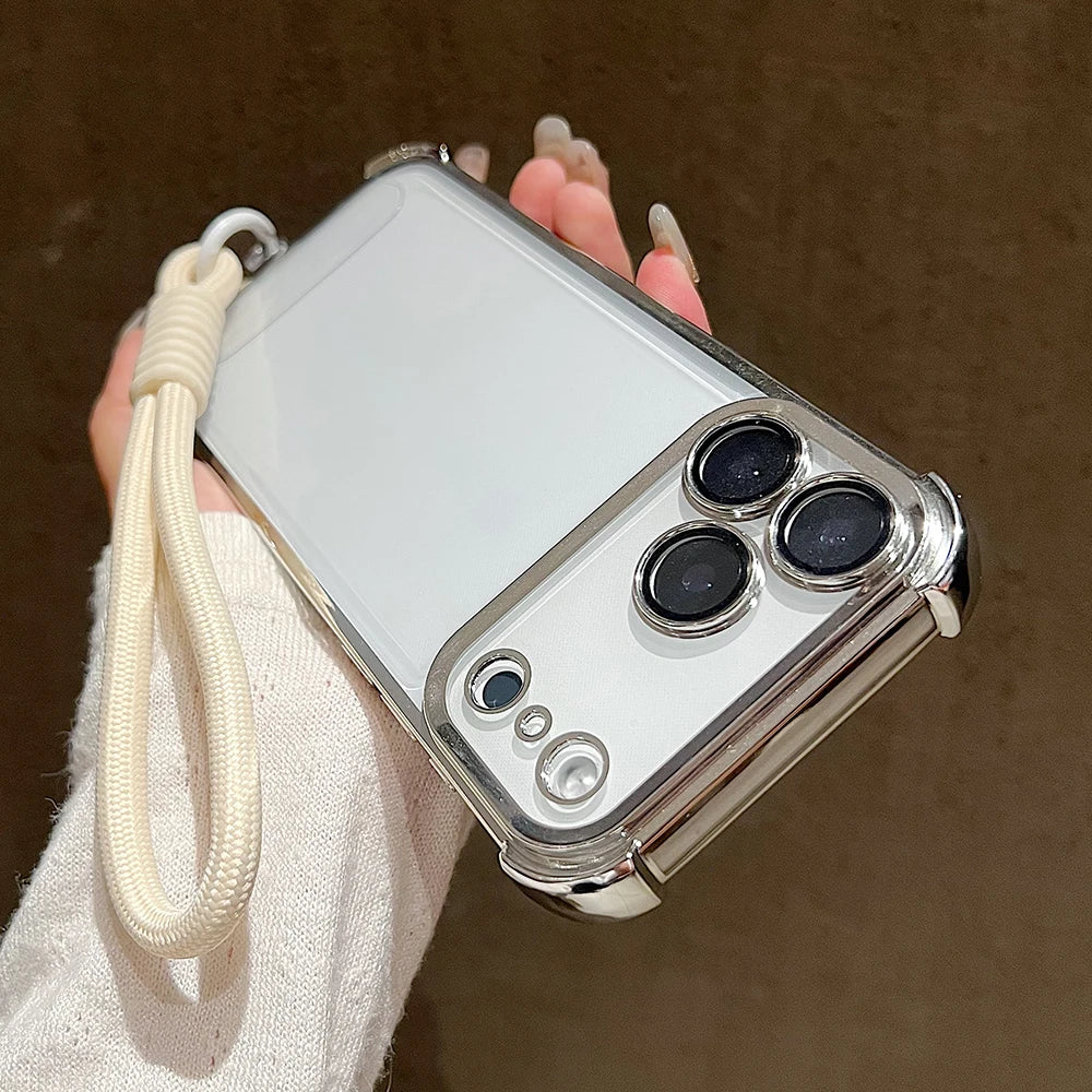Luxury Plating Clear With Candy Lanyard Shockproof Bumper Phone Case For iPhone 17 Pro Max 17 Pro 17 Air Hand Wrist Strap Cover