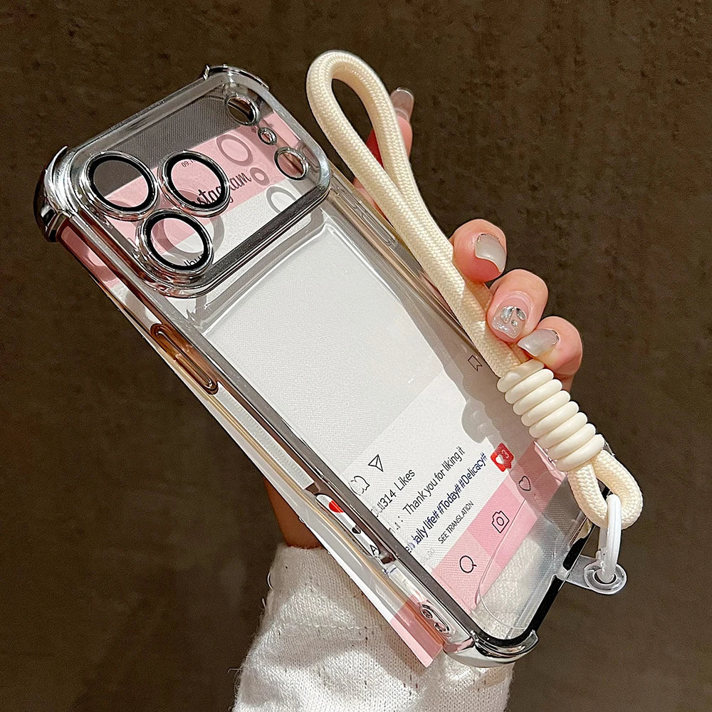 Luxury Plating Clear With Candy Lanyard Shockproof Bumper Phone Case For iPhone 17 Pro Max 17 Pro 17 Air Hand Wrist Strap Cover