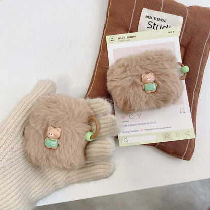 Cute Plush 3D Bear Earphone Case for Apple Airpods 1 2 Pro Protective Cover Fluffy For Air pods Pro2 3 Funda with Star Keychain